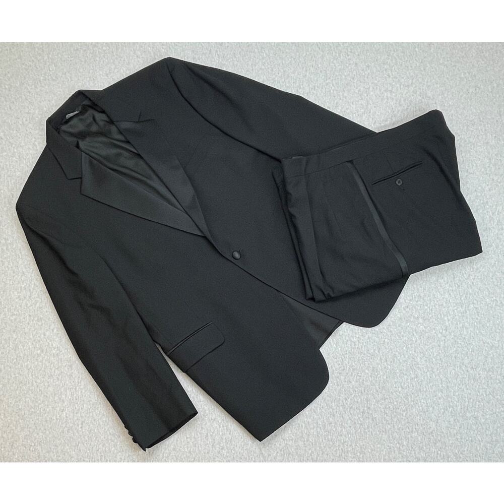 Jos A Bank Tuexdo Suit Mens‎ 46R Black 100% Wool Pants 40 x 28 - 2 Pc Set